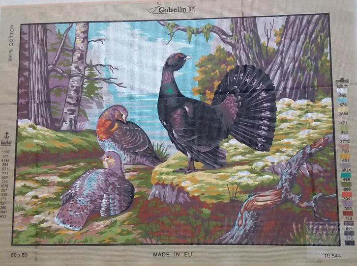 Cado voorbedrukt  groot borduurstramien auerhoen met hennen, Hobby en Vrije tijd, Borduren en Borduurmachines, Nieuw, Onderdeel of Toebehoren