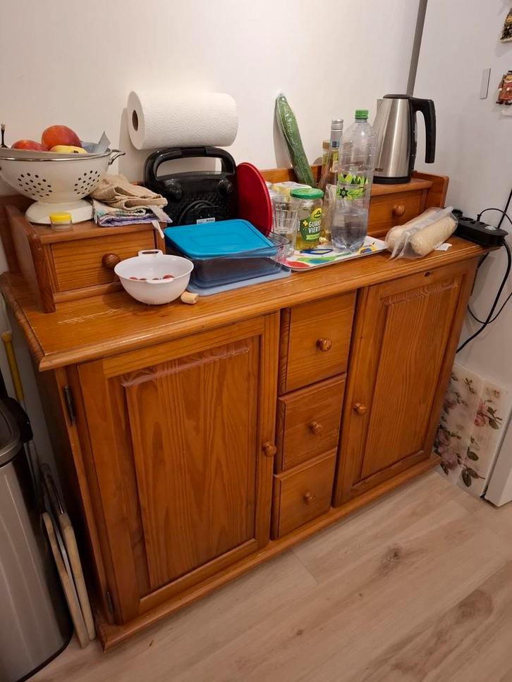 Houten dressoir met deuren en lades, Huis en Inrichting, Kasten | Buffetkasten, Gebruikt, 100 tot 150 cm, Minder dan 50 cm, 25 tot 50 cm