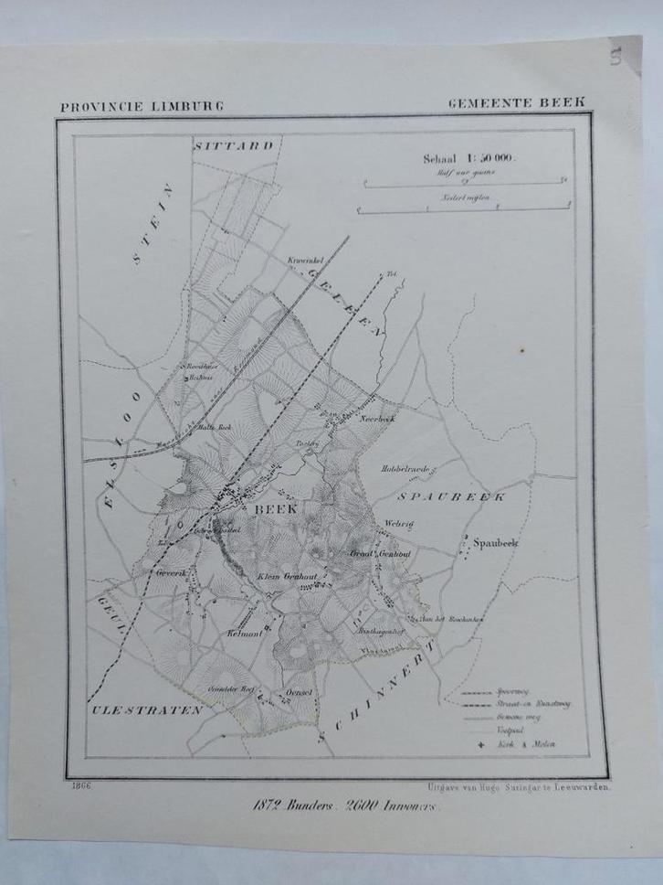 05 / Beek Spaubeek Geleen Limburg Litho 1866 van J. Kuyper, Antiek en Kunst, Kunst | Litho's en Zeefdrukken, Ophalen of Verzenden