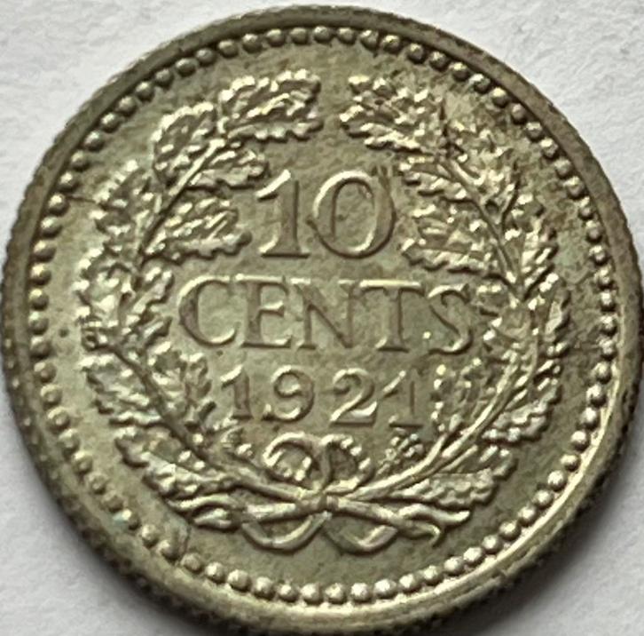 Heel mooi dubbeltje 1921, Postzegels en Munten, Munten | Nederland, 10 cent, Koningin Wilhelmina, Ophalen of Verzenden