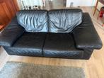Bank 2 half zits zwart leer., Ophalen, Gebruikt, Tweepersoons, Rechte bank