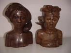 2 x Indonesië buste beelden vrouw en man jr. ca. 1925. Bali., Ophalen of Verzenden
