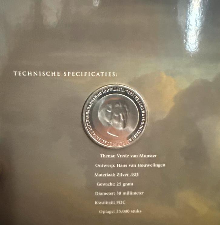 Zilveren Vrede van Munster herdenkingsmunt, Postzegels en Munten, Munten | Nederland, Losse munt, Overige waardes, Koningin Beatrix
