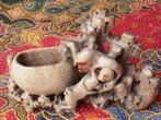 Mooie zware originele oude Chinese inktpot met apen 17 cm., Ophalen of Verzenden