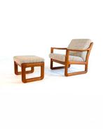 Vintage Deense fauteuil + Ottoman, Silkeborg ‘90, Huis en Inrichting, Fauteuils, Vintage retro buisframe design rotan webbing papercord deens