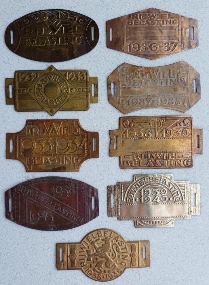 9 fiets belasting plaatjes,1929-1930 1932-1933 1933-1934, Antiek en Kunst, Curiosa en Brocante, Ophalen of Verzenden