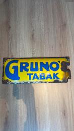 Emaille reclamebord “Gruno’s Tabak” (50x20), Verzamelen, Merken en Reclamevoorwerpen, Ophalen of Verzenden, Gebruikt, Reclamebord