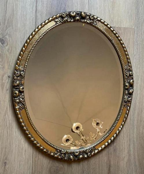 Facetgeslepen ovale spiegel in fraaie goudkleurige lijst, Antiek en Kunst, Antiek | Spiegels, Minder dan 50 cm, Minder dan 100 cm