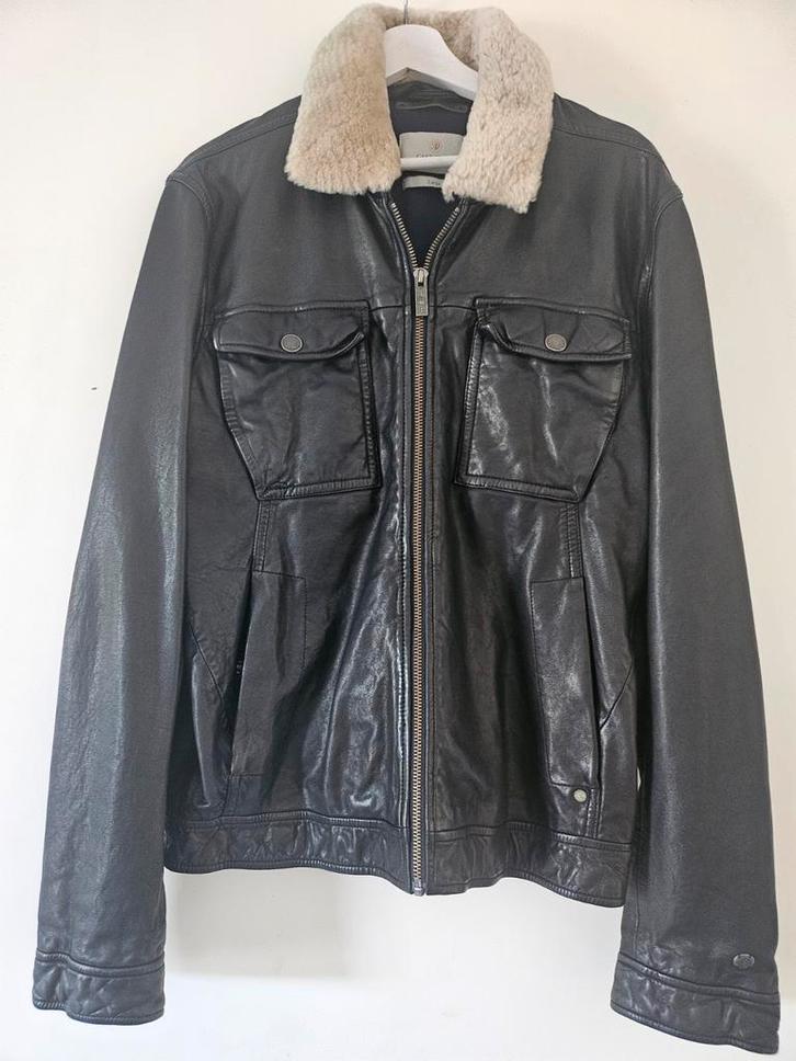 Cast Iron Leren Jas met Bontkraag - Maat L, Kleding | Heren, Jassen | Zomer, Nieuw, Maat 52/54 (L), Zwart, Ophalen of Verzenden