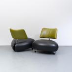 2x Leolux Pallone fauteuils uitgevoerd in zwart/groen, Huis en Inrichting, Niet ingevuld, Niet ingevuld, Leer, Ophalen of Verzenden
