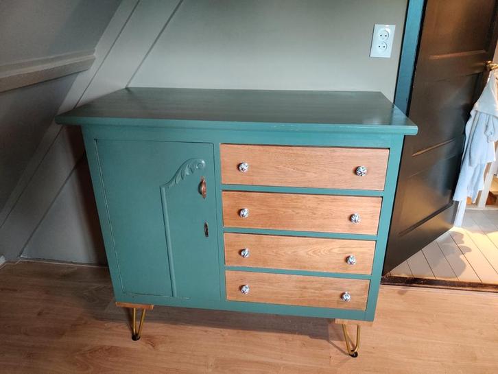 Vintage kast met lades en deur, gebruikt als commode, Huis en Inrichting, Kasten | Dressoirs, Gebruikt, 100 tot 150 cm, 50 tot 75 cm