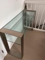Design side table / bureau glas en geborsteld aluminium, Huis en Inrichting, Bureaus, Ophalen, Gebruikt
