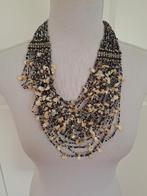 Vintage gekleurde glaskraaltjes drape ketting, Gebruikt, Blauw, Ophalen of Verzenden, Overige materialen