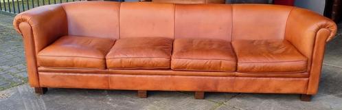 Kingsize XL Chesterfield bank cognac bruin leer + BEZORGING, Huis en Inrichting, Banken | Bankstellen, Gebruikt, Rechte bank, Leer