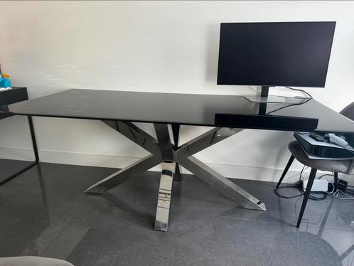 Mooie glazen zwarte eettafel + 8 stoelen weinig gebruikt, Huis en Inrichting, Tafels | Eettafels, Zo goed als nieuw, 50 tot 100 cm