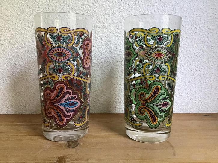 Set van 2 Reims France longdrink glazen. Paisley dessin., Verzamelen, Retro, Huis en Inrichting, Ophalen of Verzenden