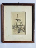 De molen van Oskam, door Anton Pieck in lijst 26,5 x 21,7 cm, Antiek en Kunst, Ophalen of Verzenden