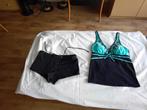 Tankini 2-delig turquoise en zwart broekje., Ophalen of Verzenden, Zo goed als nieuw, Zwart, Bikini