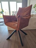 Bruine lederen eetkamerstoel draaibaar, Ophalen, Bruin, Zo goed als nieuw, Leer