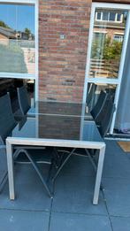 Tuintafel met 4 standen stoelen, Tuin en Terras, Ophalen, Zo goed als nieuw, Rechthoekig, Aluminium