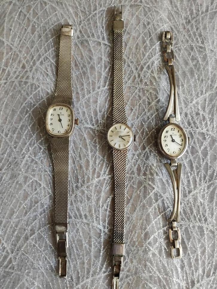 Drie vintage zilveren dameshorloges, Prisma en 2 x Ancre, Antiek en Kunst, Antiek | Goud en Zilver, Verzenden