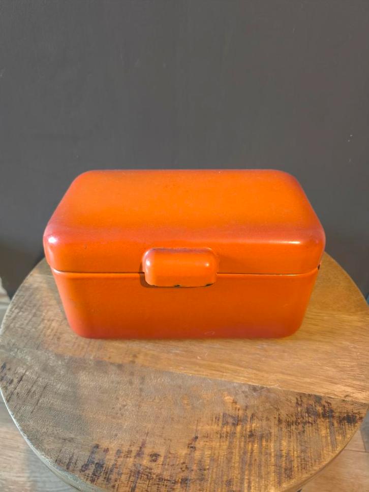 Antieke Emaille Beschuittrommel / Koektrommel Oranje, Antiek en Kunst, Antiek | Emaille, Ophalen of Verzenden