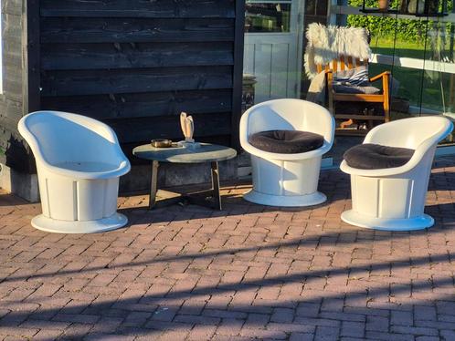 3x ikea popptorp hagberg wit 2x bijbehorend kussen setprijs, Tuin en Terras, Tuinstoelen, Gebruikt, Kunststof, Ophalen