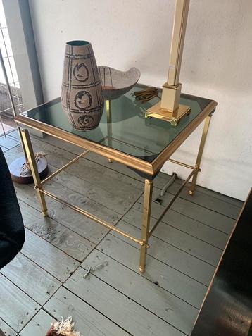 Tafel messing bijzet tafeltje Maison Jansen stijl jaren 70. beschikbaar voor biedingen