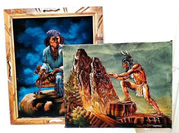 Airbrush velours Indianen schilderijen Sanchez cult zeldzaam beschikbaar voor biedingen