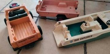 Vintage FISHER PRICE boot.jeep met aanhanger , KOOPJE beschikbaar voor biedingen