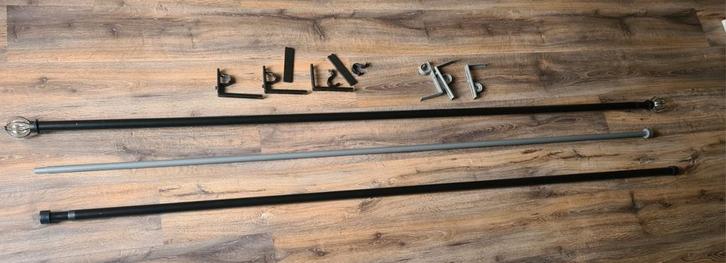 Gordijnroede driemaal met bevestigingsmateriaal, Huis en Inrichting, Stoffering | Gordijnen en Lamellen, Gebruikt, 200 cm of meer