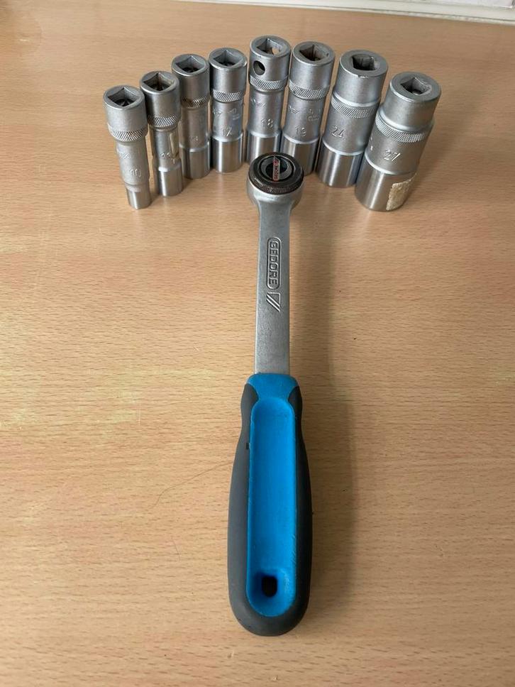 Gedore 9 delig Ratel doppen set.. Lange doppen 1/2 “, Doe-het-zelf en Verbouw, Gereedschap | Handgereedschap, Zo goed als nieuw