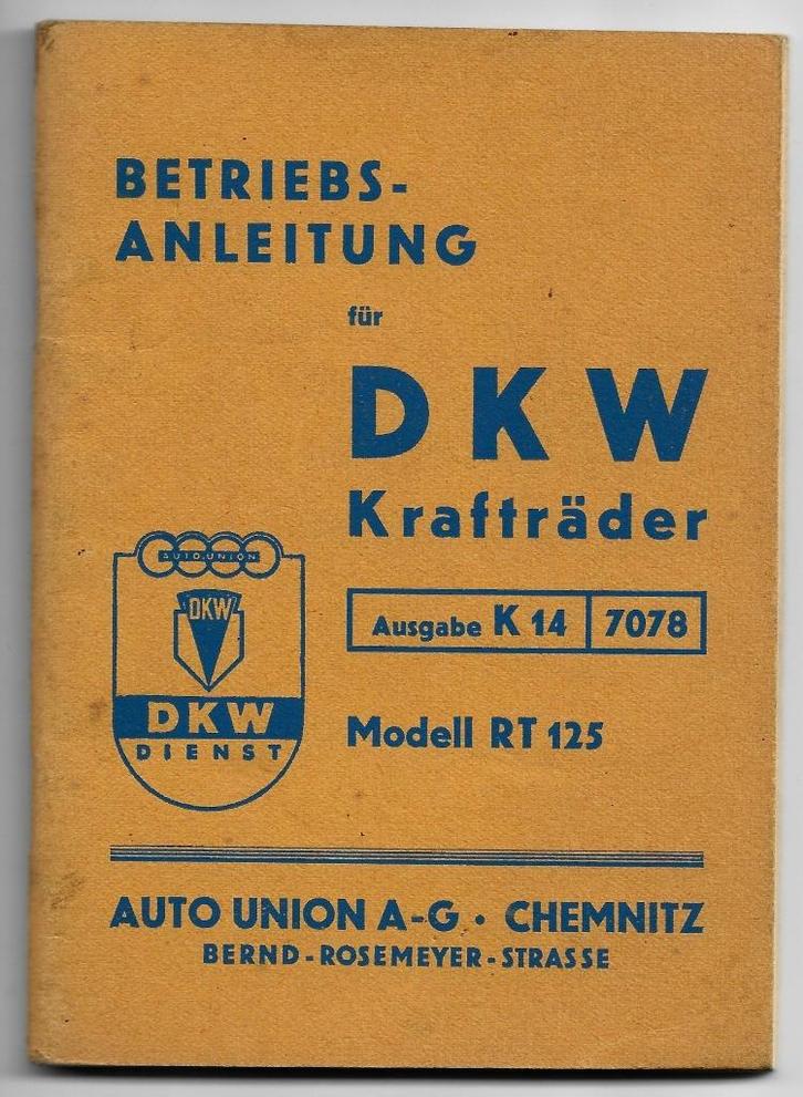 DKW RT125 handleiding Betriebsanleitung 1940 (dkw16), Motoren, Handleidingen en Instructieboekjes, Overige merken, Verzenden