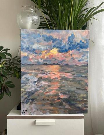 Oceaan Zonsondergang Olieverf schilderij - Monet Stijl beschikbaar voor biedingen