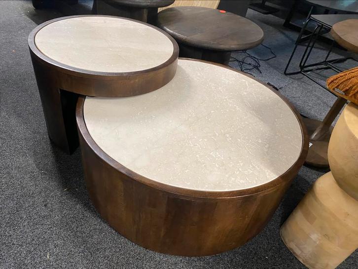 Salontafel set hazel mangohout travertin 80&50cm, Huis en Inrichting, Tafels | Salontafels, Nieuw, Minder dan 50 cm, 50 tot 100 cm