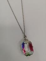 Art Deco 835 zilveren halsketting met Rijnsteen hanger, Met hanger, Ophalen of Verzenden, Zo goed als nieuw, Zilver