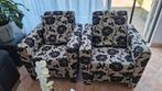 2 identieke stoelen, zwarte bloem, ondergrond beige/grijs, Huis en Inrichting, Fauteuils, Gebruikt, 75 tot 100 cm, Ophalen of Verzenden