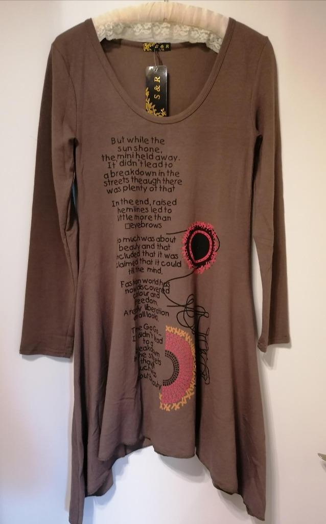 SUPER LEUK leverkleur tuniek/jurkje met print mt. S, Kleding | Dames, Blouses en Tunieken, Nieuw, Maat 36 (S), Overige kleuren