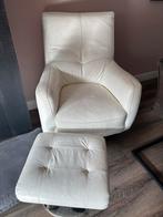 Lederen Fauteuil met Voetenbank - Gebroken Wit, Huis en Inrichting, Fauteuils, Ophalen, Gebruikt, Leer, 75 tot 100 cm