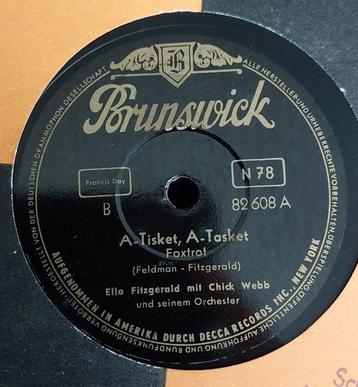 Ella Fitzgerald - A-Tisket, A-Tasket - Brunswick 78 toeren beschikbaar voor biedingen