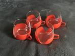 Theeglazen met oranje plastic houder, vintage, Verzamelen, Retro, Overige typen, Ophalen of Verzenden