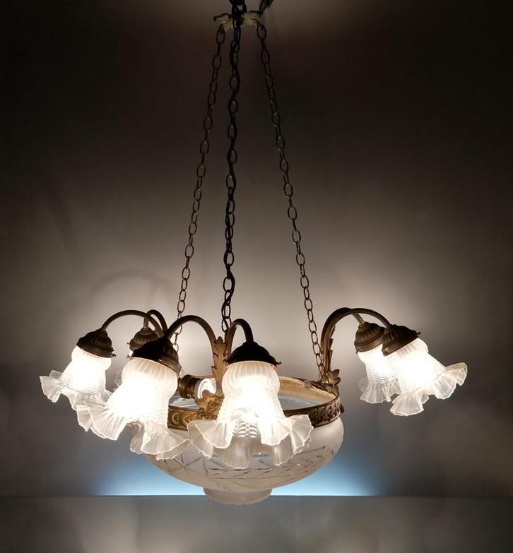 19e eeuwse Franse verguld bronzen kroonluchter, Antiek en Kunst, Antiek | Lampen, Ophalen