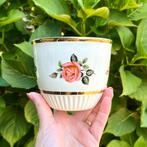 Bloempot met roze roos en gouden biesje M12 cremekleur, Overige materialen, Gebruikt, Rond, Binnen