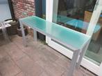 Sidetable glas plaat met aluminium onderstel, 40x140x76, Huis en Inrichting, Tafels | Sidetables, Ophalen, Gebruikt, 100 tot 150 cm