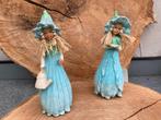 BEELD TWEE BLOEMEN MEISJES IN TURQUOISE SET VAN 2, 23 cm Pol, Huis en Inrichting, -, -, Nieuw, Ophalen of Verzenden
