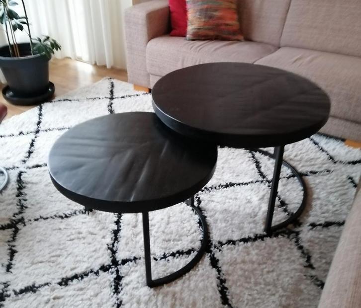 Stoere industriële ronde salontafel set van 2, zwart, Huis en Inrichting, Tafels | Salontafels, Zo goed als nieuw, Minder dan 50 cm