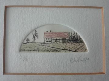 Genummerde mini ets, gesigneerd, nr 27/75. beschikbaar voor biedingen