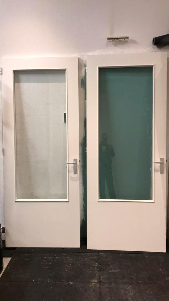 Binnendeuren 3x, met glas, 1x rechts, 2x linksdraaiend, Doe-het-zelf en Verbouw, Deuren en Horren, Gebruikt, Binnendeur, 215 cm of meer