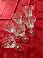 6 x brocante geslepen kristallen wijn/porto/sherryglazen, Ophalen of Verzenden, Zo goed als nieuw, Kristal, Glas of Glazen