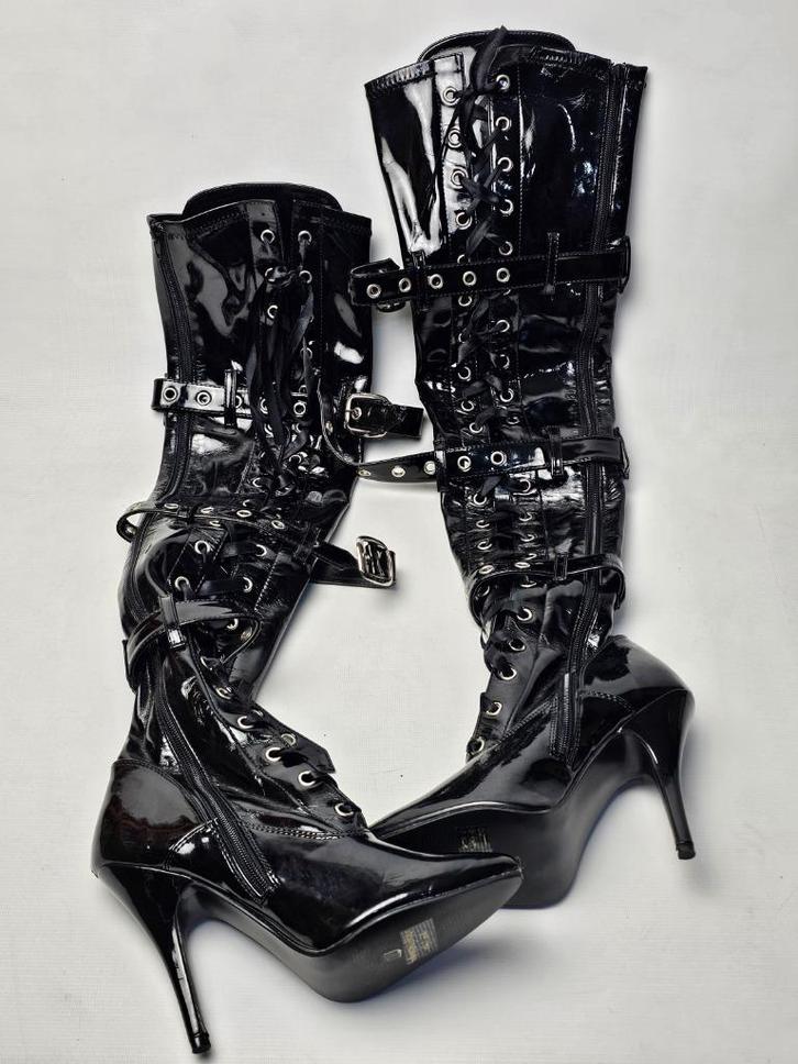 Pleaser Seduce 3028 Zwarte Hoge Hak Lak Laarzen. Maat 7, Kleding | Dames, Schoenen, Zo goed als nieuw, Hoge laarzen, Zwart, Ophalen of Verzenden